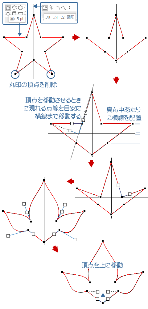 星 5pt を使って朝顔の葉っぱを描いてみよう Wordあそび