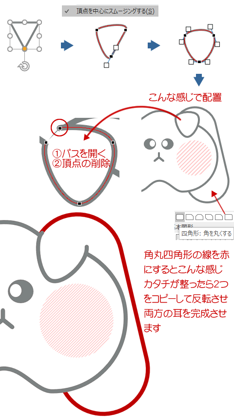 角丸四角形を使ったウサギの描き方 Wordあそび