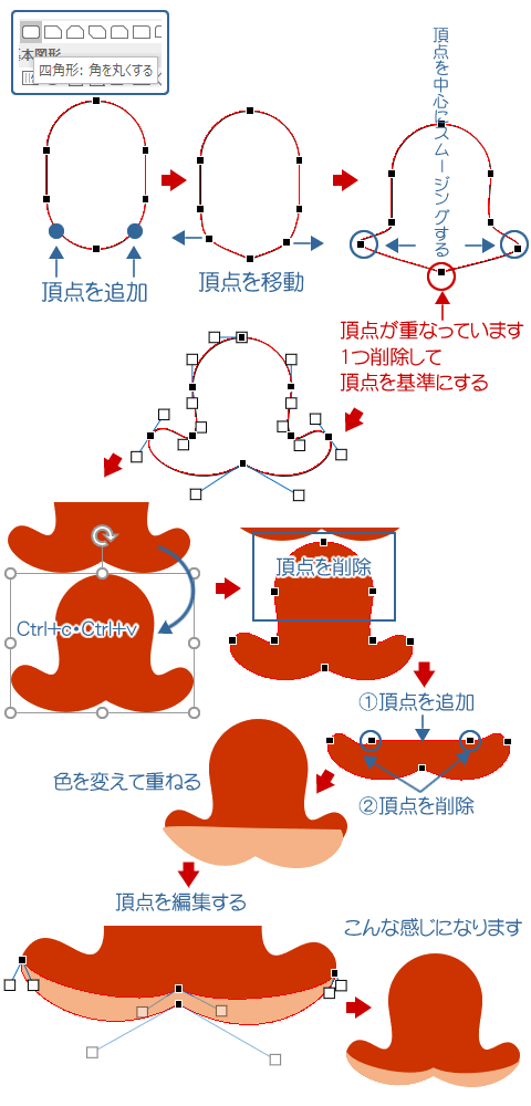 角丸四角形の頂点を使うタコさんウインナーの描き方 Wordあそび