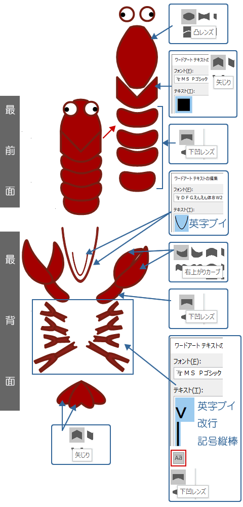 記号と英字でザリガニを描いてみよう Wordあそび