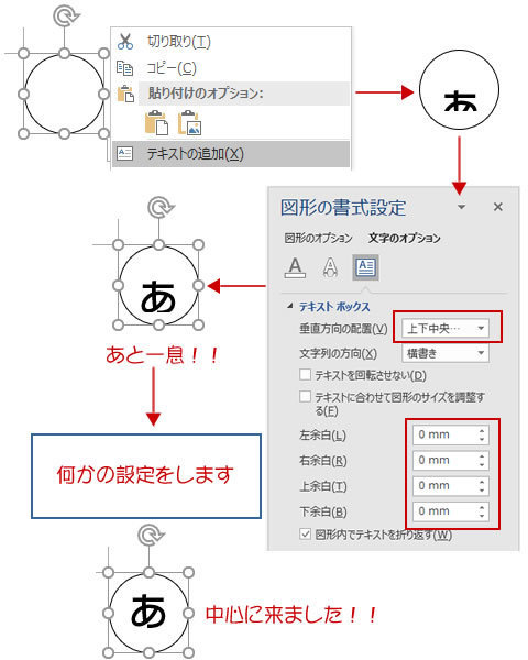 円のど真ん中に1文字だけ配置してみよう Wordあそび